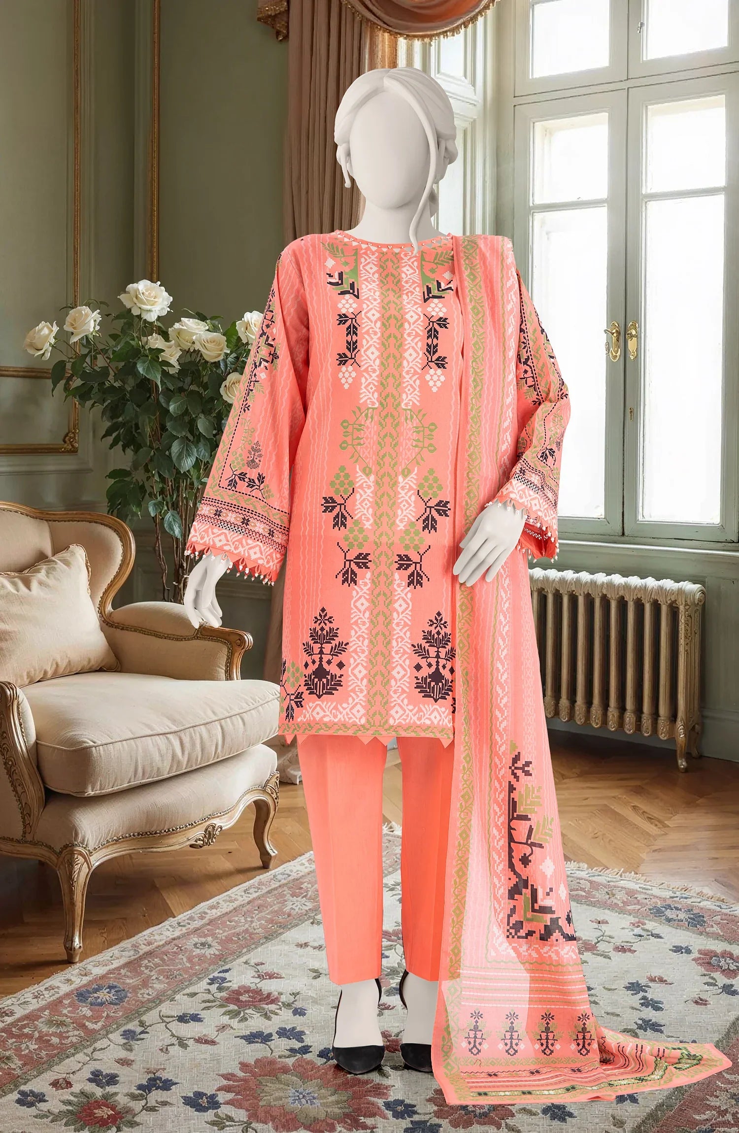 MTJ Latest Summer Lawn 2025 – Unstitched 3PC Printed Lawn Dress for Women