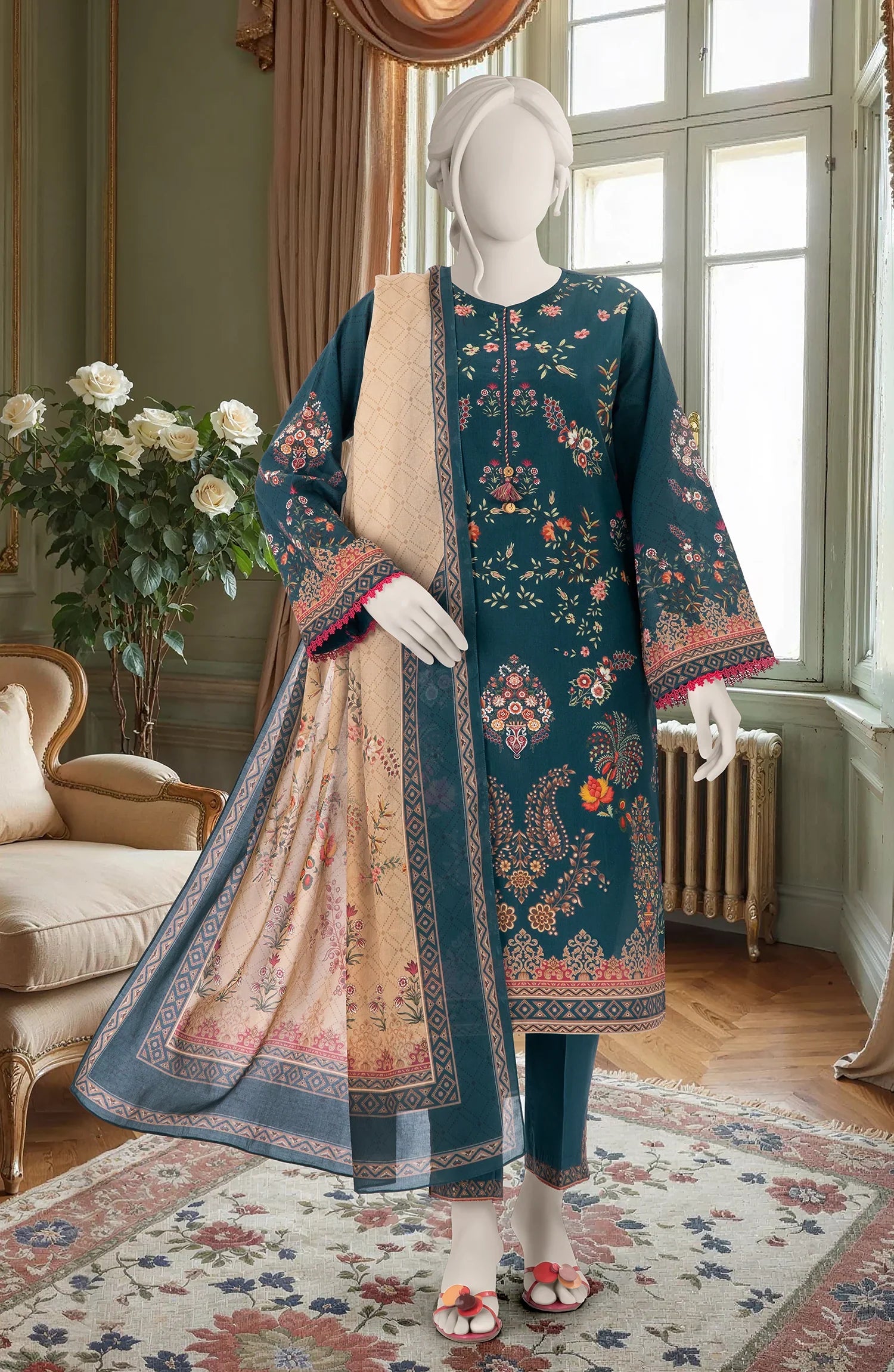 MTJ Summer Lawn – Unstitched 3PC Printed Lawn Dress for Women 2025