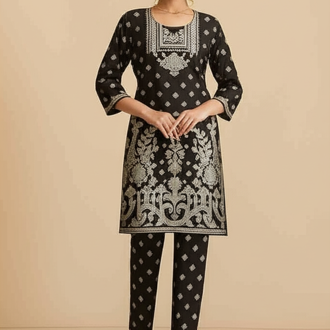 Inaya – Artistic Black & White 2PC Lawn Suit (Stitched)