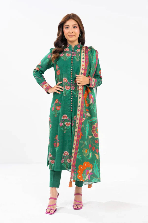 Khaddar 3 Piece Suit With Unstitched Printed Khaddar Dupatta