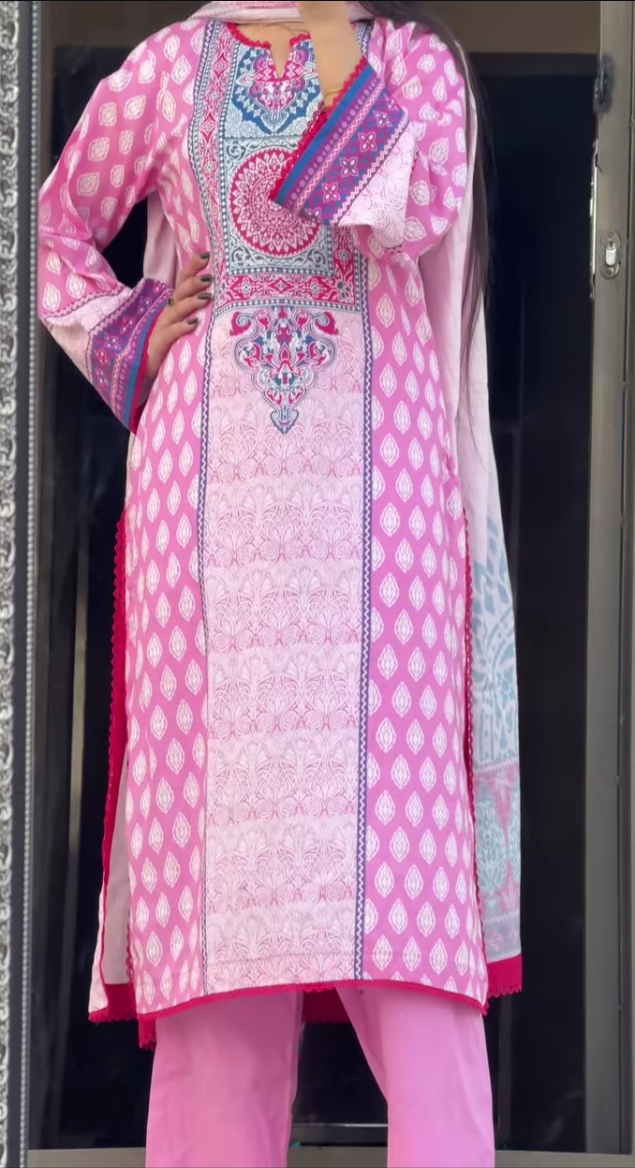 Lawn Suit With Lawn Dupatta | 3 Piece Unstitched Printed Cotton Premier Lawn Suit With Printed Dupatta