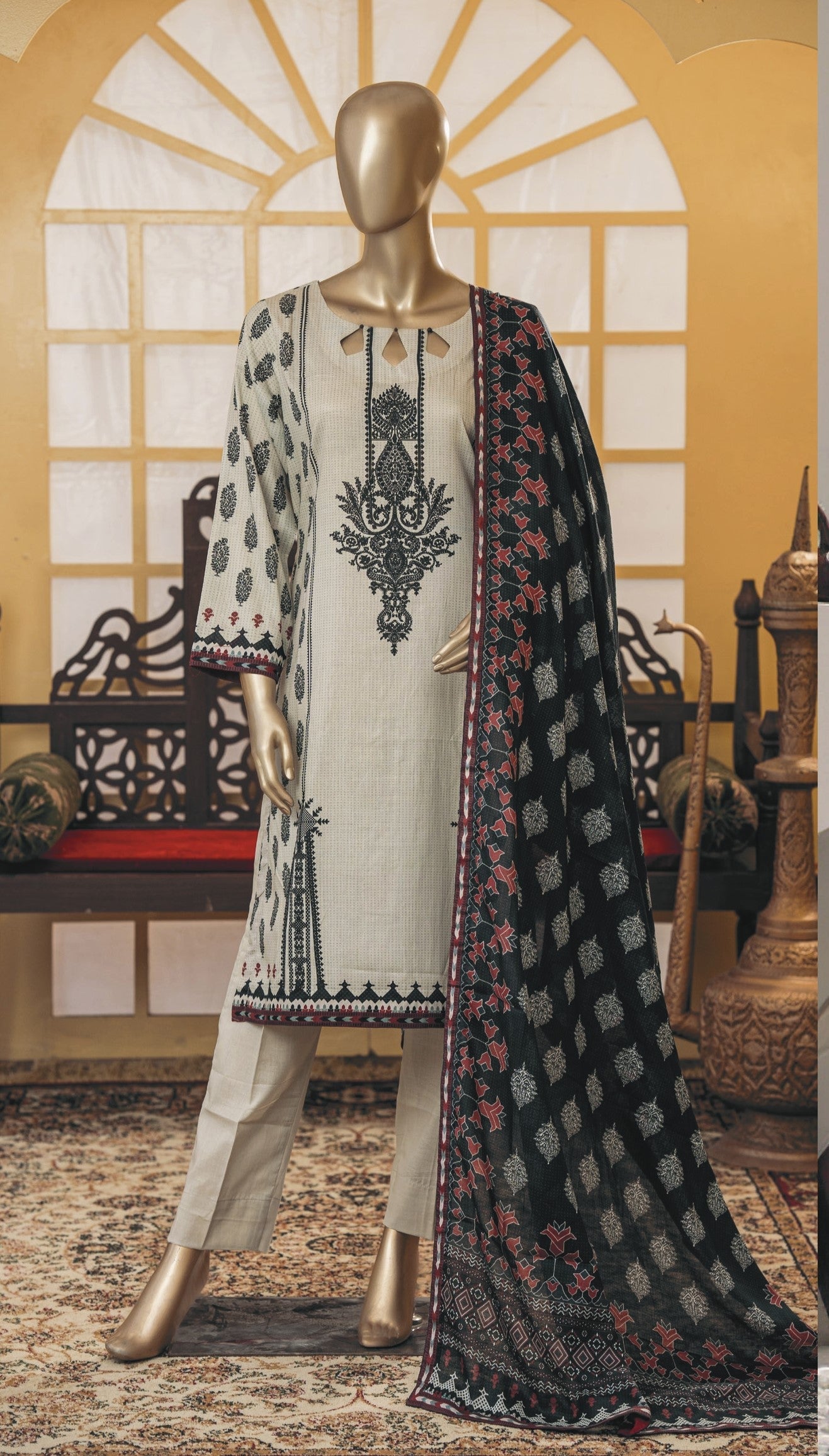 Lawn Suit Design | Unstitched Printed Lawn Suit With Printed Lawn Dupatta