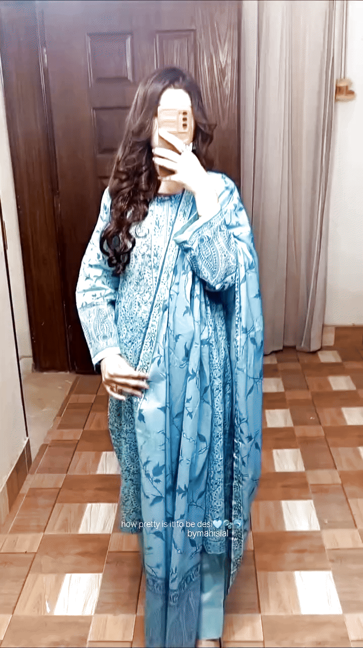 3 Piece Unstitched Printed Cotton Premier Lawn Suit With Printed Dupatta