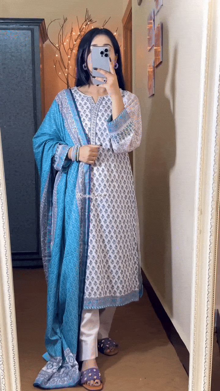 Lawn Suit Brands | 3 Piece Unstitched Printed Cotton Premier Lawn Suit With Printed Dupatta