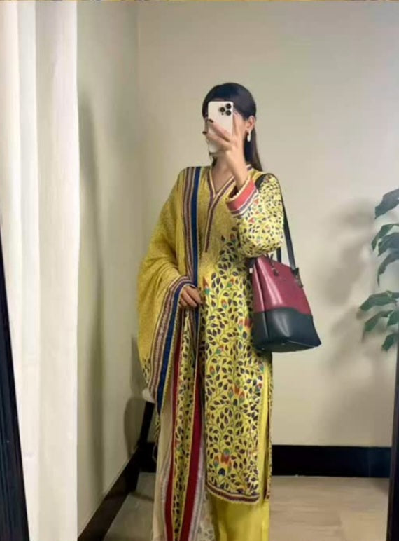 3 Piece Unstitched Printed Cotton Premier Lawn Suit With Printed Dupatta